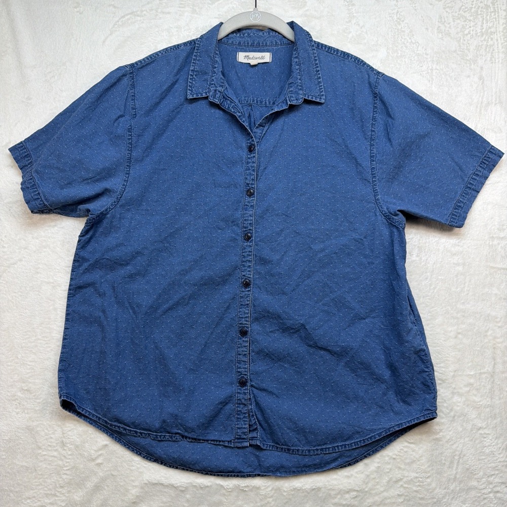 Madewell Chambray Denim Shirt Womens Medium Short Sleeve Casual Summer Button